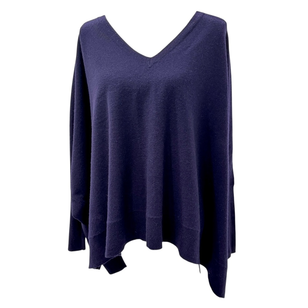 DKNY DARK PURPLE LAMBSWOOL & CASHMERE V NECK DOLMAN SLEEVE LOOSE FIT SWEATER
